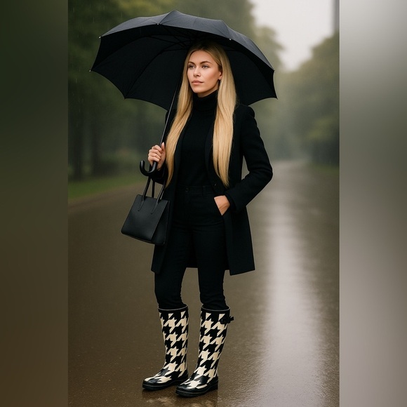 Sperry Top-Sider Fisherman Preppy Black & White Houndstooth Rain Boots Sz 7 - Picture 3 of 11